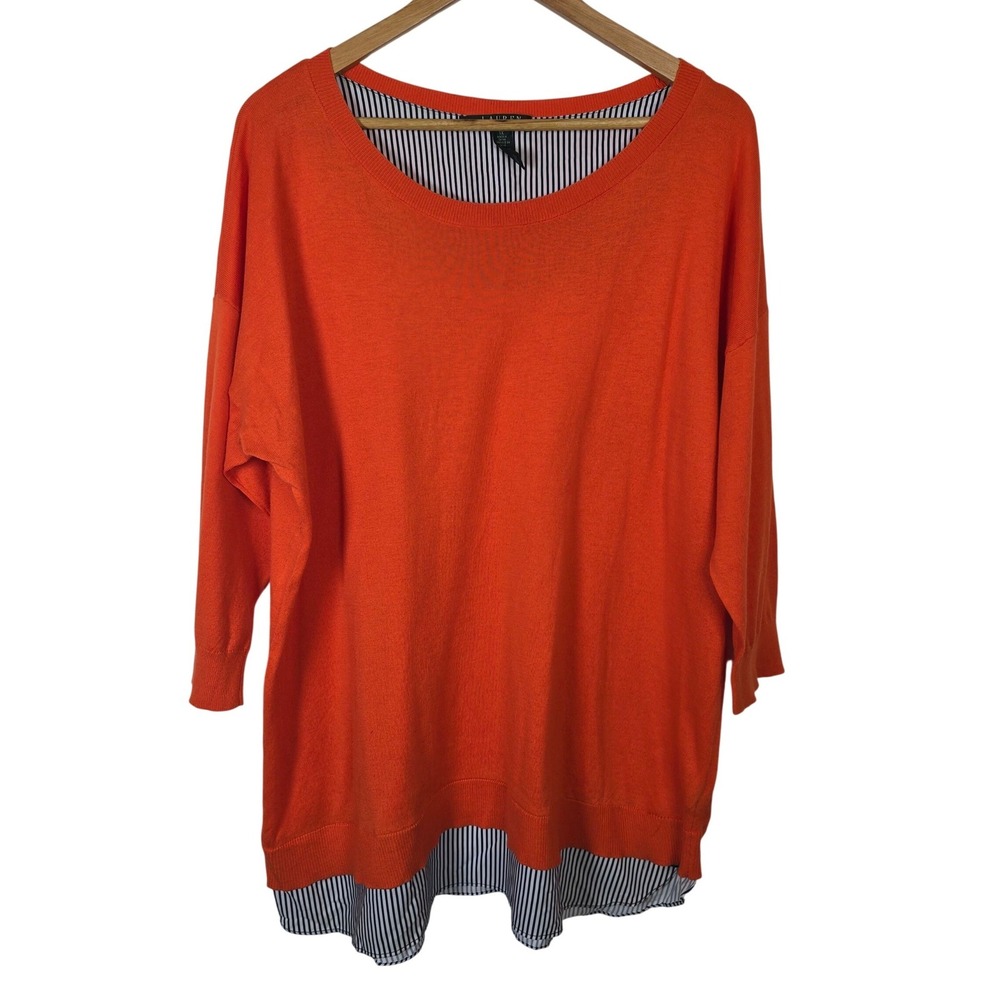 Lauren Ralph Lauren Orange Faux Layered Striped Hem Sweater 1X Plus Size Tunic